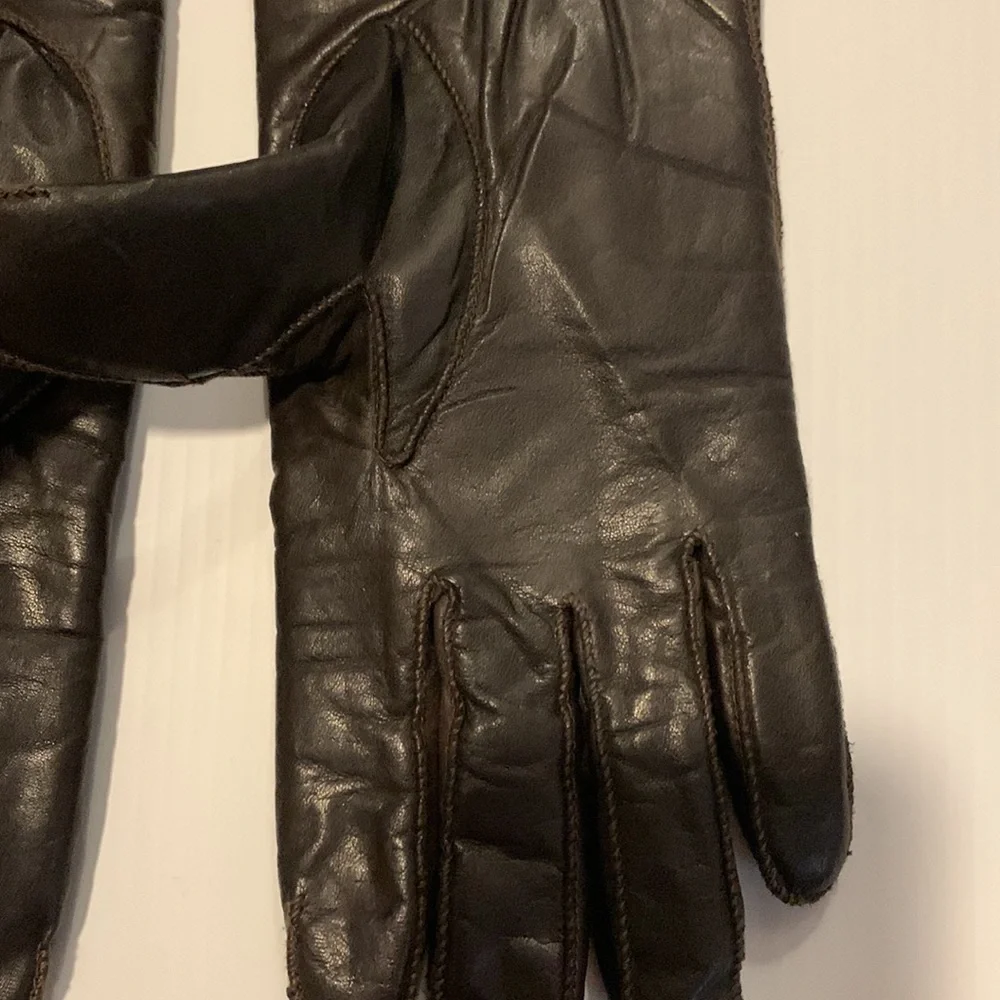 DARK Brown Leather Gloves with Lining Size M